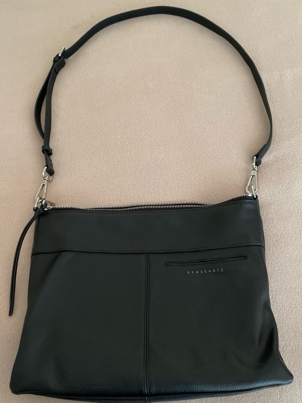 Sanctuary Black Leather Zip-Top Crossbody Bag